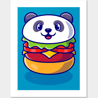 Cute Panda Burger Cartoon Illustration Posters and Art